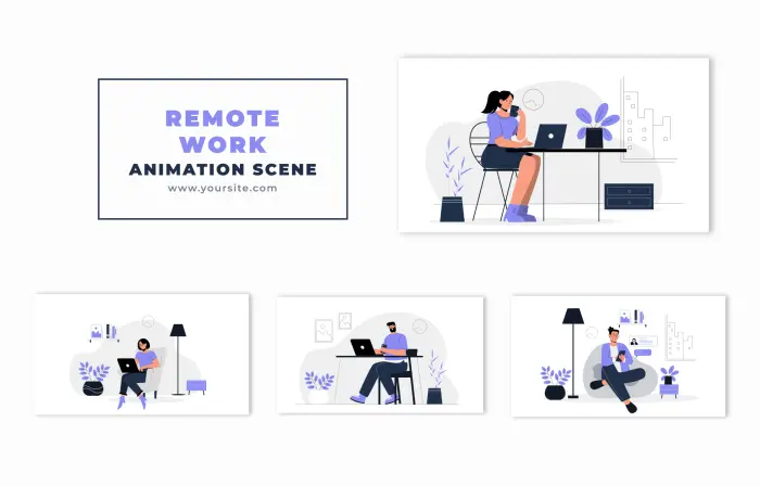 Remote Work Concept Flat Vector Design Animation Scene